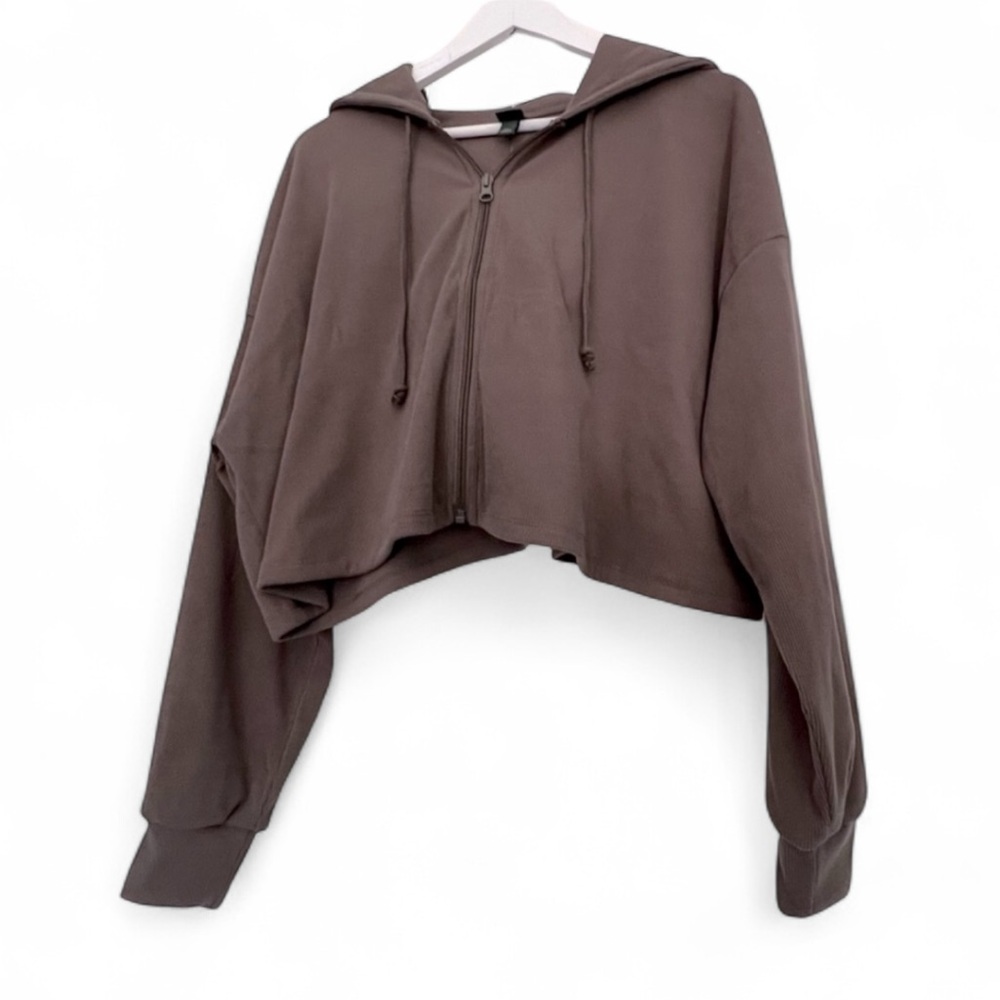 2 pc bundle cozy chocolate Crop Rib Hoodie + Pink le Wkend Graphic Tee XXL NEW